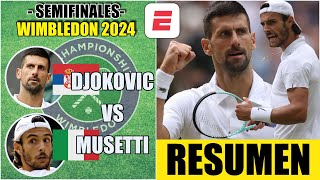 Novak Djokovic vs Lorenzo Musetti  HIGHLIGHTS  RESUMEN  Semifinal  Wimbledon 2024 [upl. by Manouch14]