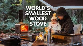 The worlds smallest wood stove made camping fun again Korean BBQ in the rain [upl. by Radbourne]