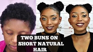 How To Two Buns Tutorial On Short Natural Hair [upl. by Gwendolen]