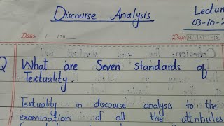 Seven Standard of textuality in discourse analysis  important question of Discourse analysis [upl. by Naoma37]