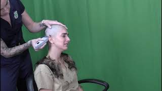 beautiful girl crying while head shaving [upl. by Adliwa237]