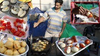 Half Tomato Half Egg Bajji  Hybrid Fritters  Food Experiments  Kik TV Street FoodA5 [upl. by Nirb670]