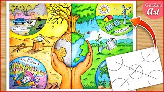 How to draw Earth Day Poster Drawing 🌎  Save earth project chart making ideas  Easy way [upl. by Eugenle]