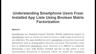 Understanding Smartphone Users From Installed App Lists Using Boolean Matrix Factorization [upl. by Anhej845]