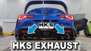 HKS Dual Muffer Exhaust Install And Sound On A90 Supra [upl. by Lidda]