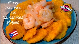 Camarones al Ajillo con Tostones Al Estilo Boricua [upl. by Alrich]