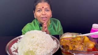 BIGBITES EATING RICE WITH SPICY CHICKEN KOSHA MURGIR LAL JHOL [upl. by Emyam]