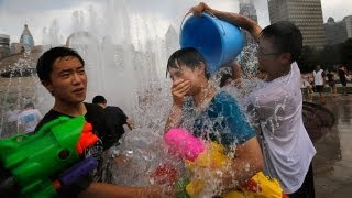 100person water fight in central Shanghai [upl. by Eniamrehc]