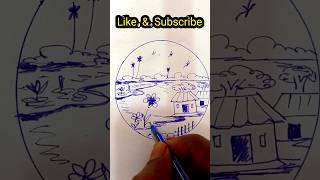 ballpen scenary drawingHomepondstreeshorts [upl. by Okomom]