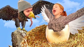 LEARNING TO FLY Adley finds Hidden Baby Eagle Eggs in Backyard Animal Makeover for new VR game [upl. by Wearing]