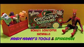 Wonka GobstoppersChristmas Edition Taste Tested with Spiderman and Handy Mannys Tools [upl. by Anah]