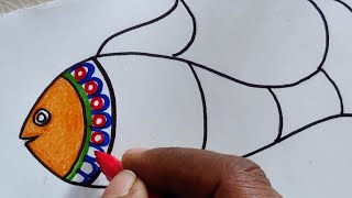 Easy fish drawing for kids  Madhubani painting [upl. by Aratahc]