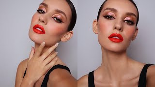 Warm Red Lips And Elongated Metallic Eyes Makeup  Hung Vanngo [upl. by Yanehs132]