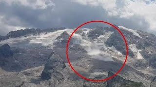 Marmolada si stacca un seracco di ghiacciaio a Punta Rocca il video del crollo [upl. by Ayidah888]