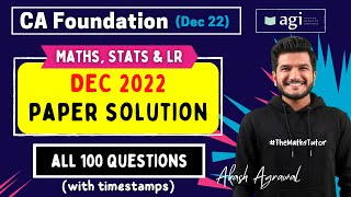 9 CA Foundation Maths Stats Dec 2022 Paper Solution  CA Foundation Maths Stats LR  Akash Agrawal [upl. by Olegnad]