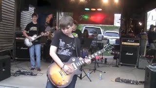 Insane 12 Year Old Garage Band Covers Guns N’ Roses Sweet Child O Mine for huge crowd [upl. by Bord64]