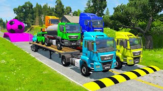 Double Flatbed Trailer Truck vs Speedbumps Train vs Cars BeamngDrive 1 [upl. by Lovett378]