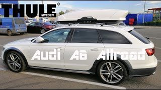 Roof rack bars with railing Thule Wingbar Edge for Audi A6 Allroad vs Cargo Box Motion XT XL [upl. by Jelks218]