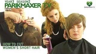 Женская стрижка с ассиметрией How to cut womens short hair parikmaxertv [upl. by Sillyhp]