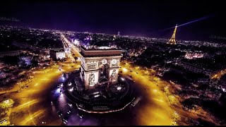 Arc De Triomphe  Paris  France  Night time drone footage [upl. by Michaela]