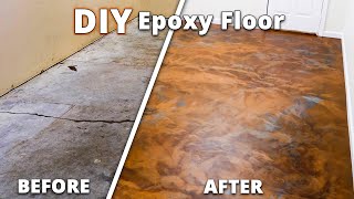 DIY Epoxy Flooring Over Cracked Concrete Start to Finish  Stone Coat Epoxy [upl. by Andree]