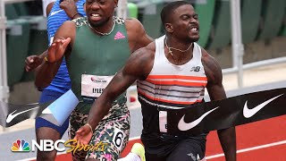 Trayvon Bromell rockets off line holds Lyles off in 100m at USATF Grand Prix Eugene  NBC Sports [upl. by Rebmaed773]