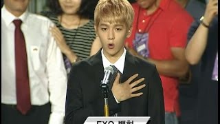 【TVPP】BaekhyunEXO  Singing a National Anthem 백현엑소  애국가 제창  National Soccer Tryout Match [upl. by Yelha150]