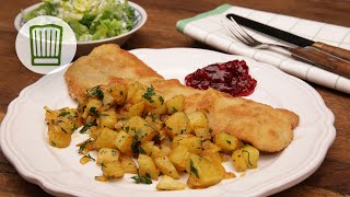 Schnitzel mit schnellen Bratkartoffeln Rezept chefkoch [upl. by Nohsav188]