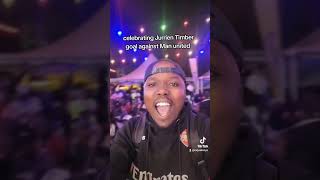 celebrating Jurrien Timber goal against Man united timber arsenal mrjoefootballanalysis [upl. by Jeu177]