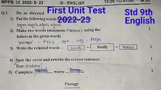 First Unit Test  English  Class 9th  202223 [upl. by Ahsikym]