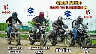 Freedom 125 Vs Splendor Xtech 20 Vs Platina Vs Passion Pro  Quad Battle  Race [upl. by Anippesuig]