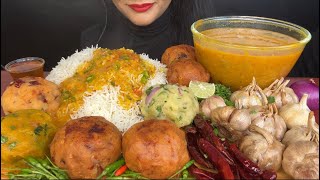 ASMR EATING DIFFERENT TYPES OF BHARTADALRICEGARLIC BHARTA [upl. by Henriha]