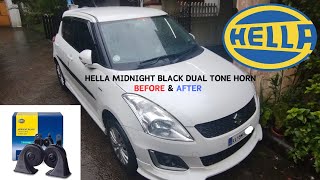 Before and After Sound Test Hella Midnight Black Horn Upgrade in SWIFT CAR [upl. by Nywg81]