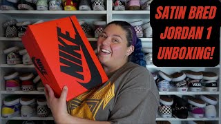 SATIN BRED JORDAN 1 UNBOXING [upl. by Nenerb404]