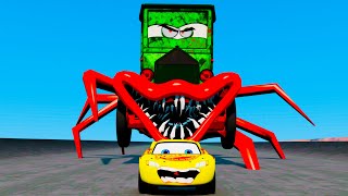 Lightning McQueens Epic Escape from Giant SpiderLegged Car Monsters feat Lizzy Eater  BeamNG [upl. by Nywroc675]