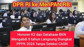 DPR ke MenPAN RB Honorer K2 dan Database BKN 5 Tahun Langsung Diangkat PPPK 2024 Tanpa Seleksi CASN [upl. by Elora]