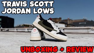 UNBOXING AFFORDABLE TRAVIS SCOTT JORDAN 1 LOWS  ON FEET  SNEAKER Review [upl. by Bertie]