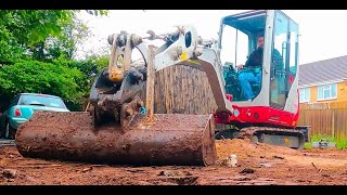 Mini digger clearing an overgrown garden Takeuchi TB216 Excavator [upl. by Nathanial81]