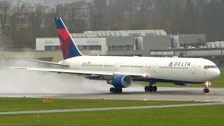 Delta Boeing 767400 Wet Takeoff  Huge Spray [upl. by Croix]