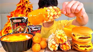 ASMR 통모짜감자핫도그와 치즈로제떡볶이😋오리지널 치즈버거 고스트페퍼라면 먹방 Cheese Corn Dog With Tteokbokki Cheese Burger MuKBang [upl. by Nairbal733]