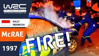 Colin McRae FIRE and DRAMA Rally Mechanics Rally Service after Crash  Rally of Indonesia 1997 [upl. by Zilla]