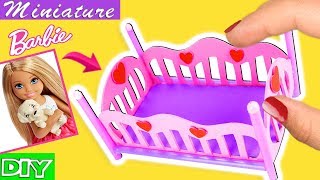 How to make a Barbie Baby Crib  Bed  Toddler Bed  DIY SUPER EASY miniature crafts [upl. by Danete]