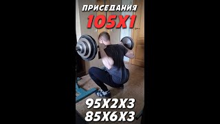 Приседания 90x1 95x1 100x1 105x1 95x2x3 85x6x3 [upl. by Eeryt]