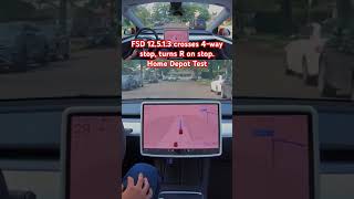 FSD 12513 crosses 4way stop turns R on stop Home Depot Test teslafsd fsdbeta fsd [upl. by Atinav]