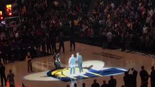 The Singing Contractors Singing The National Anthem at the Pacers Game [upl. by Halona509]