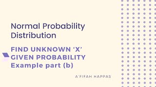 Normal Dist  MAT0124  Ex 4 cont  Find unknown ‘Xo’ given probability  Eg 23 Textbook Part b [upl. by Trescha]