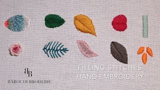 Hand Embroidery for Beginners  10 Basic filling stitches Leaves [upl. by Lewse]