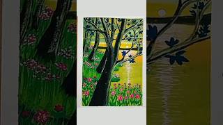 how to draw natural scenery  watercolor painting acrylicpainting watercolor painting gradasi [upl. by Jarrad]