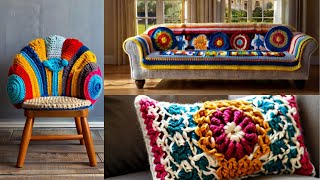 Crochet sofa cover and pillows  Crochet single seat share ideas knitted [upl. by Ordnasil]