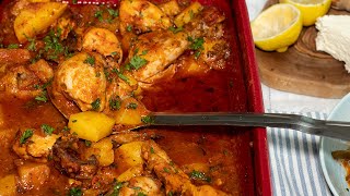 One Pan Chicken amp Potatoes Kokinisto In Greek Style Tomato Sauce [upl. by Noit894]